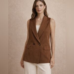 Elie Tahari Belted Tuxedo Vest NWT Brown Walnut Sleeveless Blazer Size L